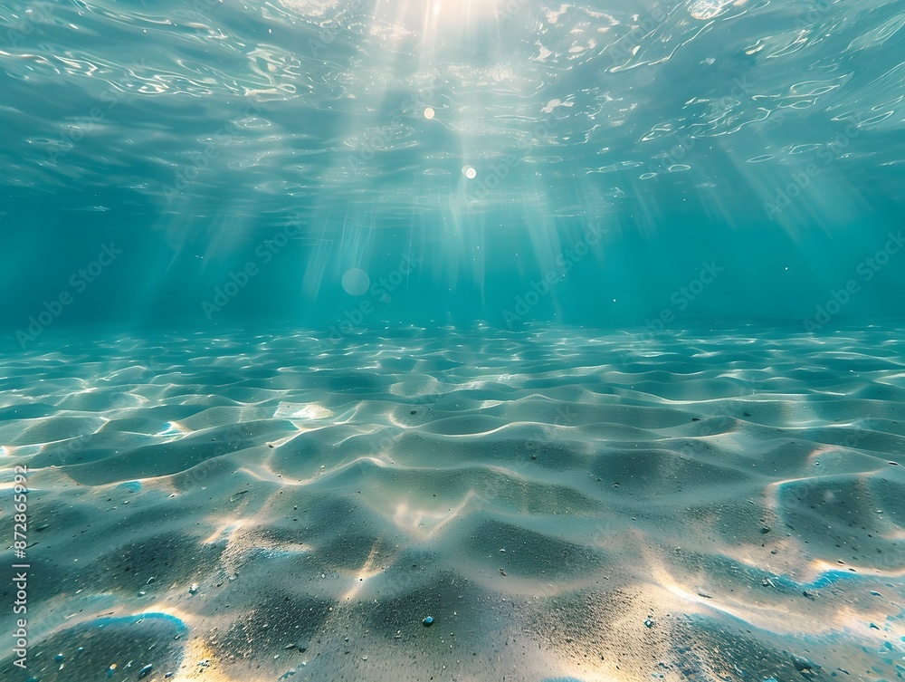 Fototapeta premium Underwater Sunbeams Illuminating Sandy Ocean Floor