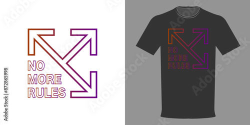 MobileVector illustration. T-shirt NO MORE RULES. Hoodie with arrows in a gradient coloring. Typographic print. URBAN STYLE Fashionable jersey template. College T-shirt