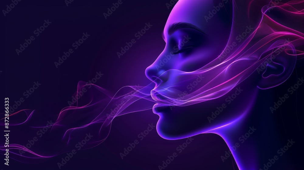 Digital portrait of a girl on a purple background with wavy lines. Digital portrait of a girl on a purple background with wavy lines.