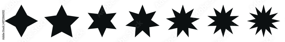 Obraz premium Abstract geometric star shapes vector set with different points. Isolated elements.