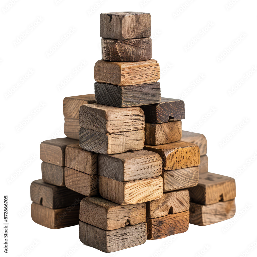 Brown Wood Building Block Tower Isolated on Transparent or White Background, PNG Brown Wood Building Block Tower Isolated on Transparent or White Background, PNG