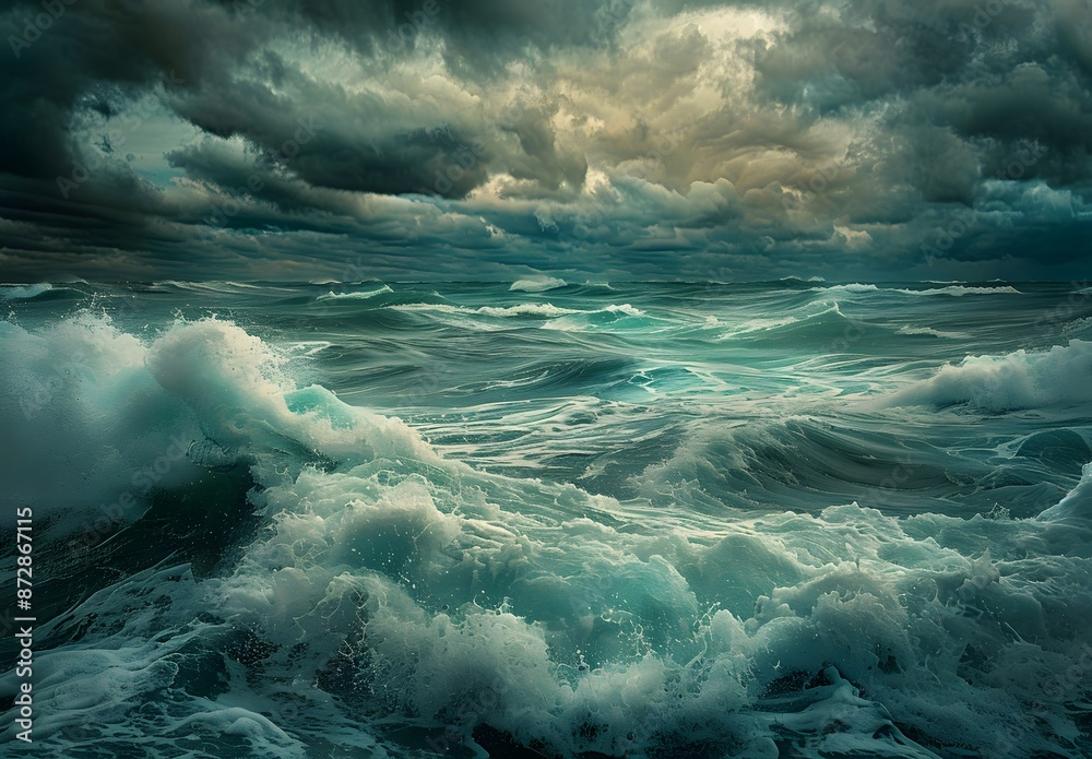 Dramatic Stormy Sea with Turquoise Waves Dramatic Stormy Sea with Turquoise Waves