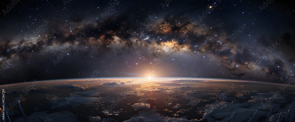 Fototapeta premium Earthrise with Milky Way Galaxy