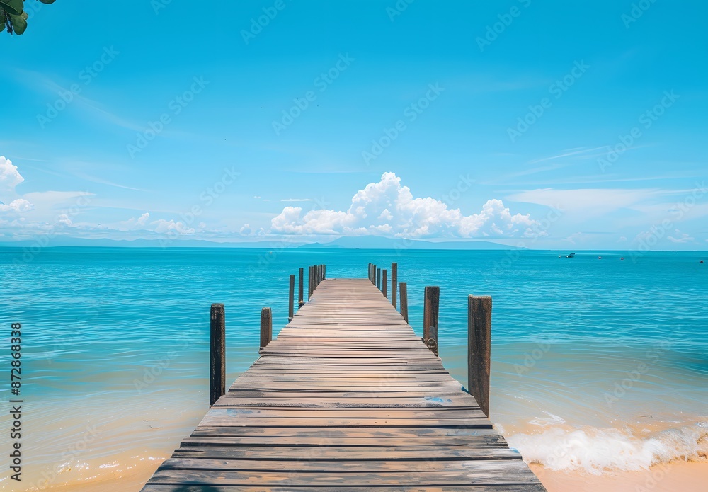 Fototapeta premium Wooden Pier Leading to Tropical Ocean Beach