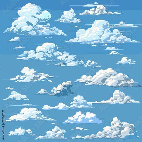 Comic Cloud Set on Blue Sky Vector Illustration