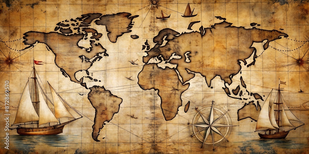 Naklejka premium An Artistic Depiction of Adventure Through Historic Cartography