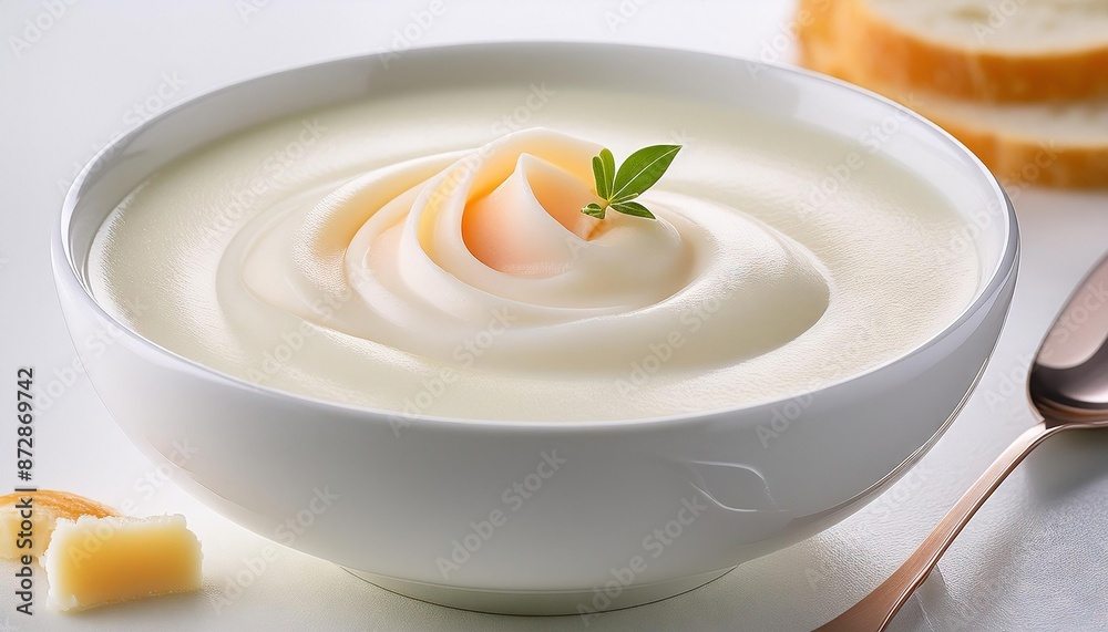 Creamy Homemade Mayonnaise in White Bowl Creamy Homemade Mayonnaise in White Bowl