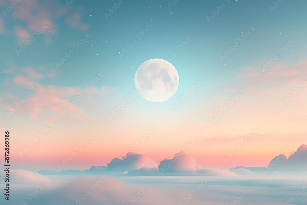 A beautiful full moon rises over a sea of clouds A beautiful full moon rises over a sea of clouds