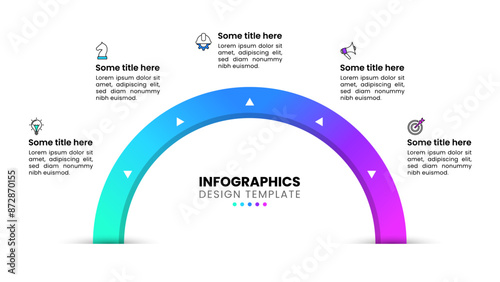 Infographic template. Semicircle with arrows and 5 steps