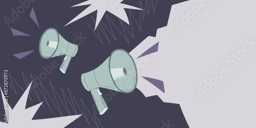 Megaphone with speech bubble in retro 90 style. Loudspeaker. Banner for business, marketing and advertising. Pop Art illustration editable for your design. Y2K banner with megaphones