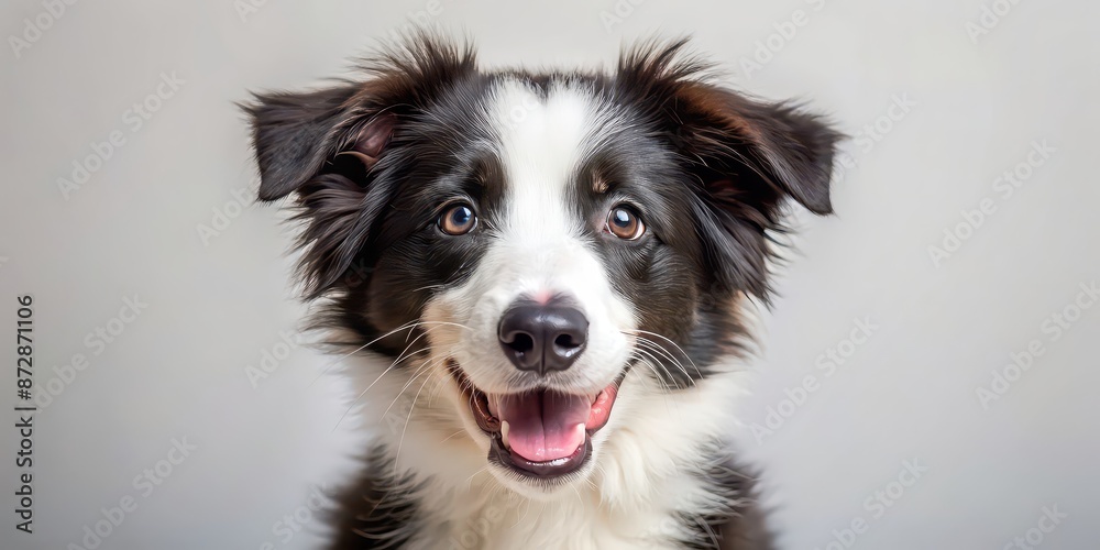 Fluffy border collie puppy with a big grin, staring at the camera , border collie, dog, puppy, fluffy, isolated, staring, camera Fluffy border collie puppy with a big grin, staring at the camera , border collie, dog, puppy, fluffy, isolated, staring, camera