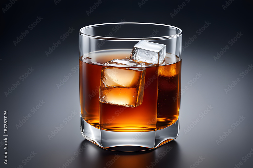 Closeup of a glass of tea with an ice cube, black tea, Ceylon Tea, ice ball, ice water, whisky, ice drink