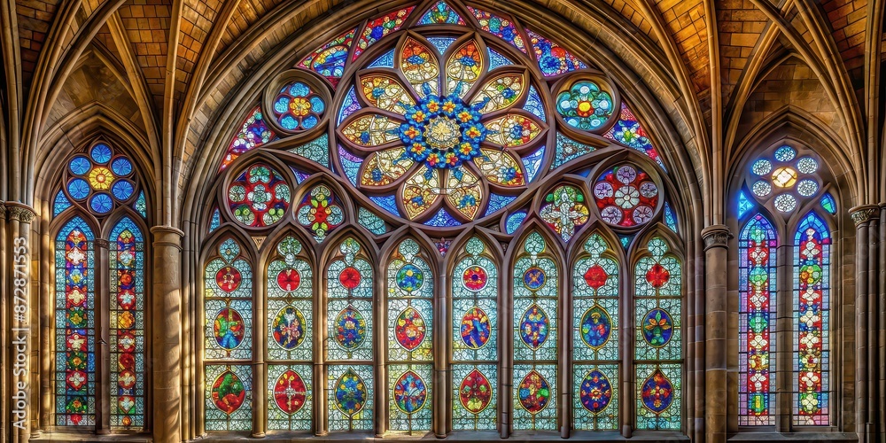 Cathedral church stained glass window featuring medieval gothic design, cathedral, church, ancient, medieval Cathedral church stained glass window featuring medieval gothic design, cathedral, church, ancient, medieval