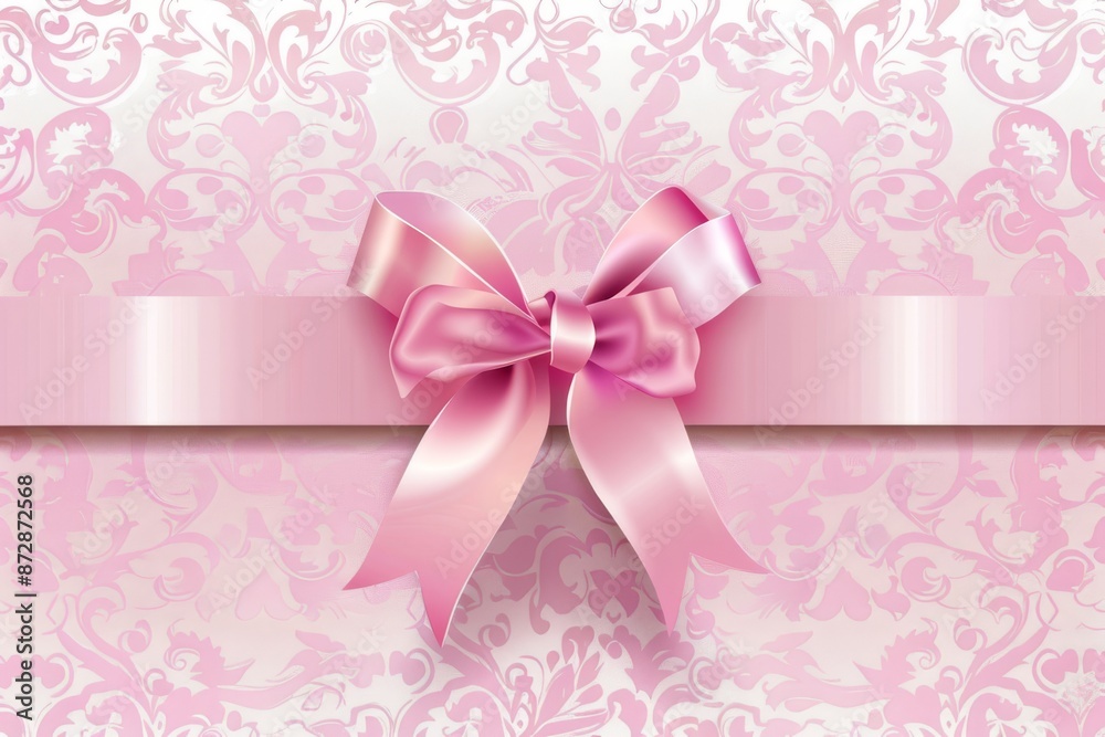 pink background with a large satin bow, postcard, invitation or gift certificate, copy space pink background with a large satin bow, postcard, invitation or gift certificate, copy space
