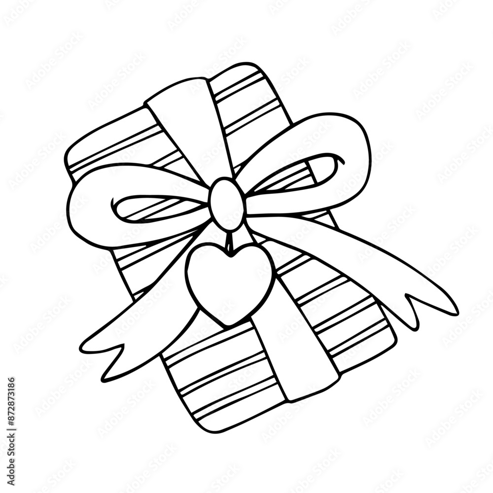 Linear sketch, outline of a gift in festive packaging for Valentine's Day. Vector graphics. Linear sketch, outline of a gift in festive packaging for Valentine's Day. Vector graphics.