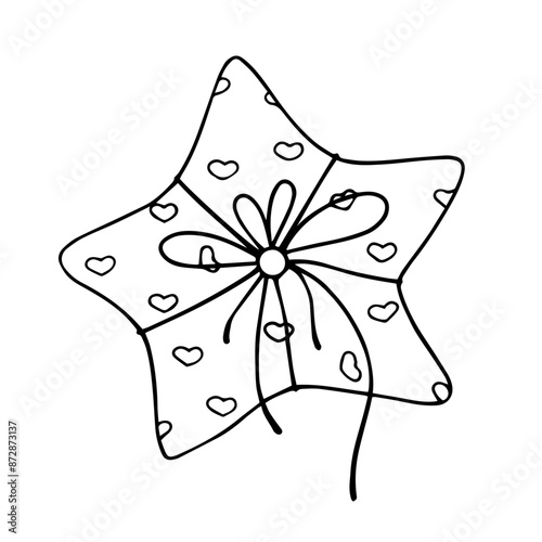 Linear sketch, outline of a gift in festive packaging for Valentine's Day. Vector graphics.