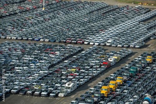 Wallpaper Mural Aerial Top view of new cars lined up in a port in Panama ready for export, Central America - stock photo Torontodigital.ca