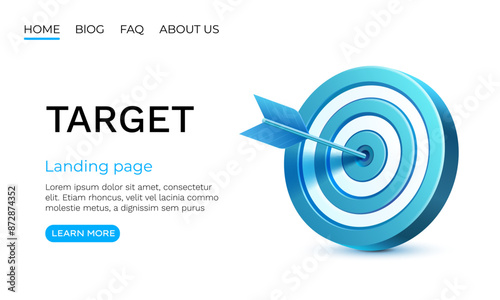 Target landing page, banner business 3d icon. Vector illustration