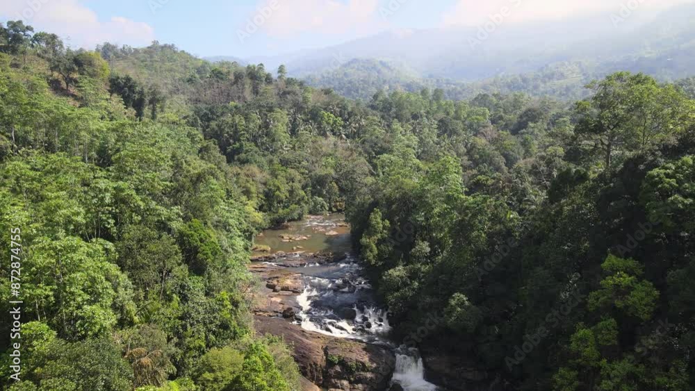 The aerial view of the waterfall in Sri Lanka