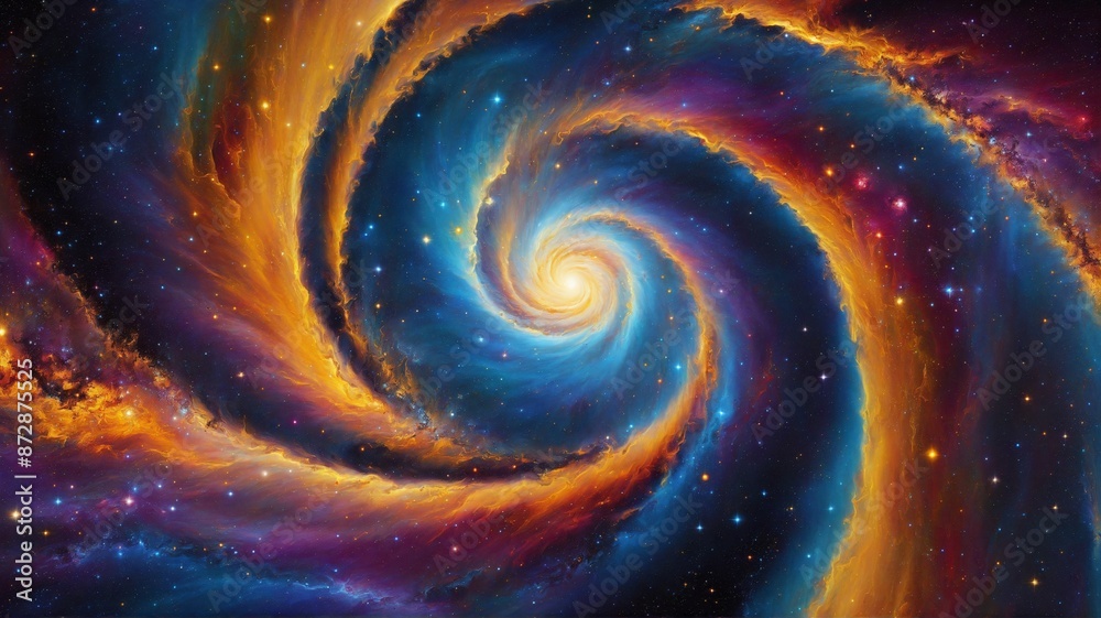 Obraz premium A Spiral Galaxy's Vibrant Dance, A breathtaking image of a spiral galaxy swirling with vibrant colors, showcasing the awe-inspiring beauty and vastness of the cosmos, Perfect for astronomy projects 