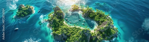 VR tour of exotic places, digital sightseeing, virtual exploration, cybernetic tone, Splitcomplementary color scheme, top view, ultimate VR travel, copy space for text,