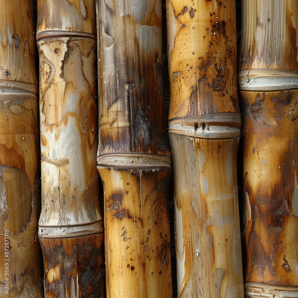 Close-up of weathered bamboo stalks with rich textures and natural colors Close-up of weathered bamboo stalks with rich textures and natural colors