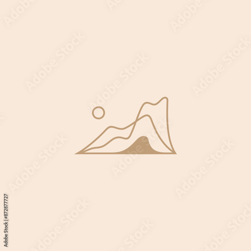 Mountain, valley and cave landscape logo line art design