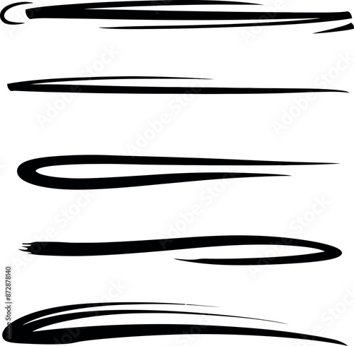 Array of black brush stroke lines, great for art, design, or decorative projects.
