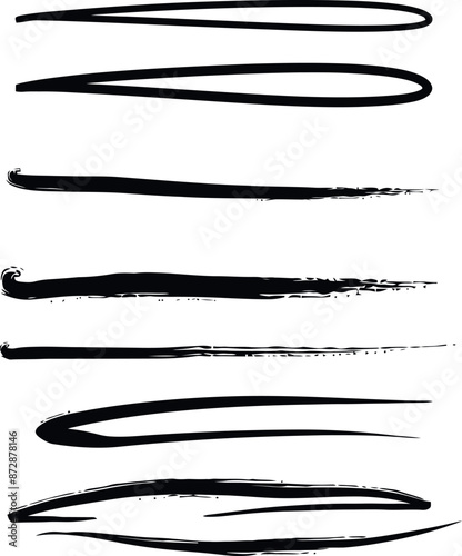 Selection of black brush stroke lines, suitable for creative, design, or decoration.
