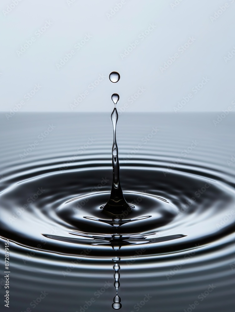 A single water droplet generates a symphony of ripples and splashes, embodying nature’s delicate balance A single water droplet generates a symphony of ripples and splashes, embodying nature’s delicate balance