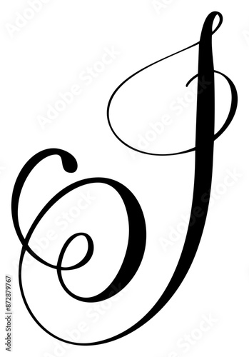 Hand drawn vector calligraphy letter J. Script capital font logo. Handwritten brush style flourish