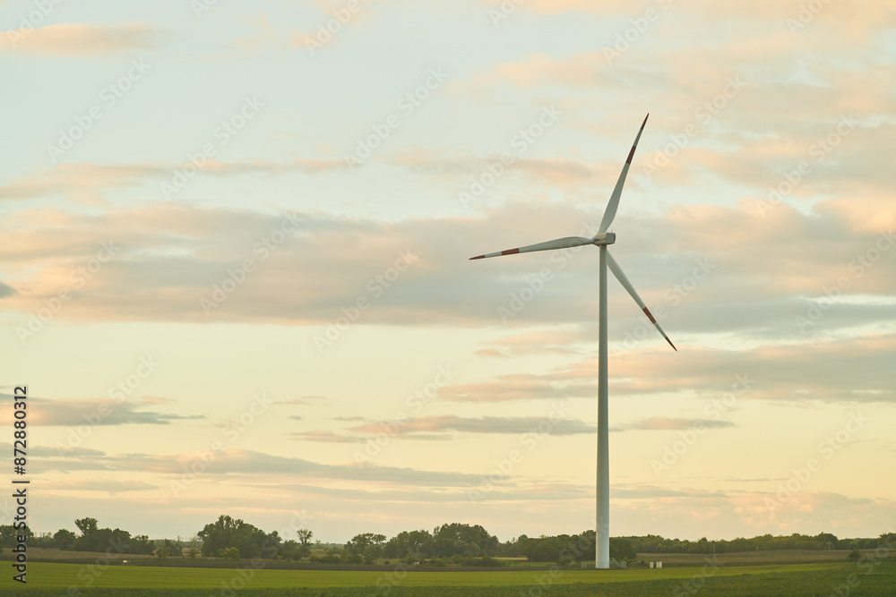 Obraz premium Wind turbines for electric power production in Hungary. Eco-friendly way to generate electricity