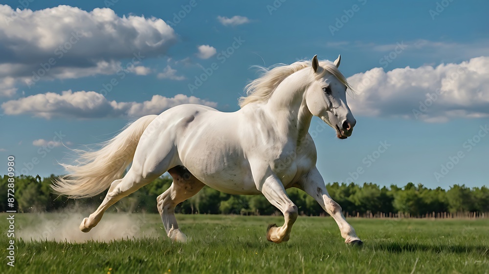 Side view of horse running on field against clear sky,Principado de Asturias,Asturias,Spain. Cena rural Side view of horse running on field against clear sky,Principado de Asturias,Asturias,Spain. Cena rural