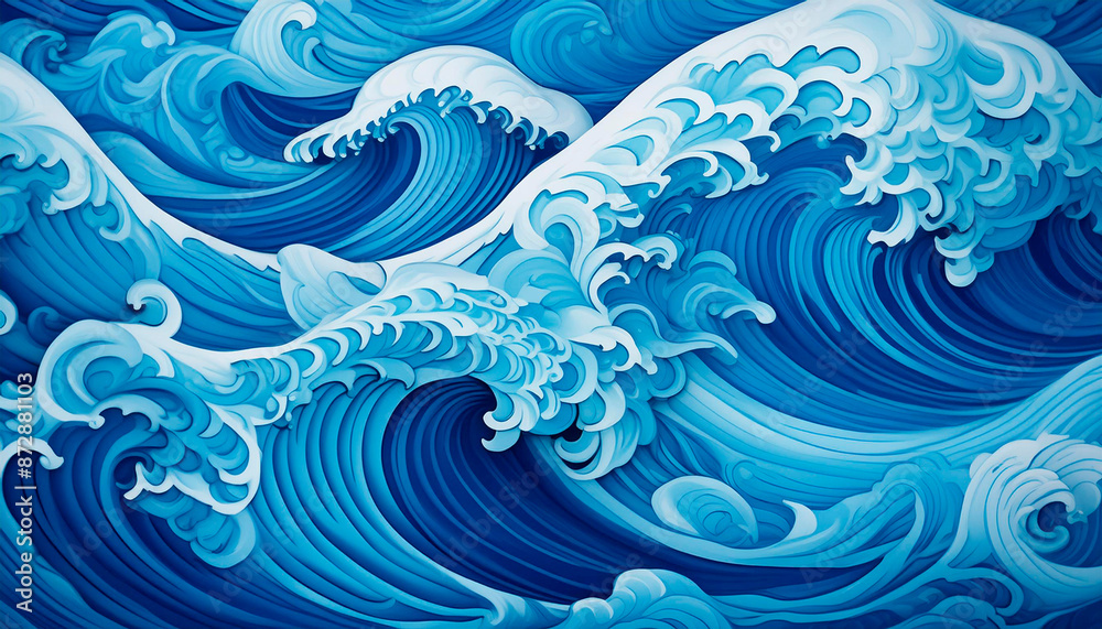 This stunning image showcases vibrant waves crashing in a beautiful oceanic pattern, using intricate designs and rich blue tones to highlight the power and beauty of the sea. This stunning image showcases vibrant waves crashing in a beautiful oceanic pattern, using intricate designs and rich blue tones to highlight the power and beauty of the sea.