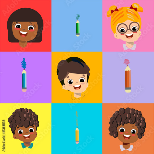 set face children and pecils colorful stikers photo