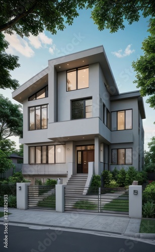 Wallpaper Mural A Contemporary Dwelling with Stylish Architecture, Beautiful Exterior Design, and a Serene Garden Setting. Perfect Family Home in a Residential Neighborhood, Featuring Thoughtful Construction Torontodigital.ca