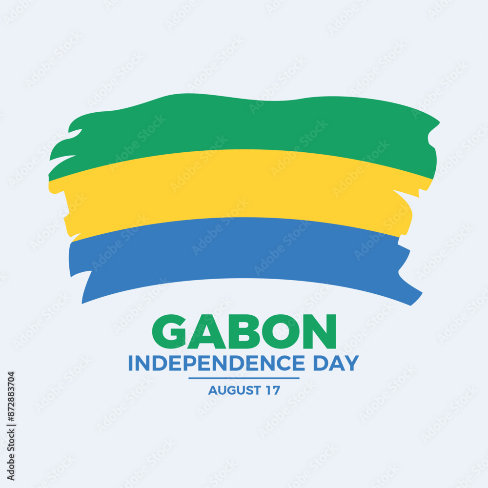 Obraz premium Gabon Independence Day poster vector illustration. Gabon grunge flag icon isolated on a gray background. Gabonese paintbrush flag symbol. Template for background, banner, card. August 17 every year