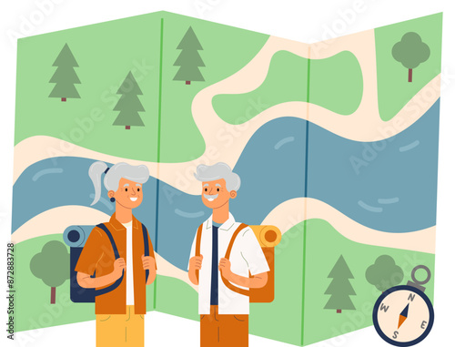 an elderly sweet couple. Ecotourism. summer travel destinations. vector