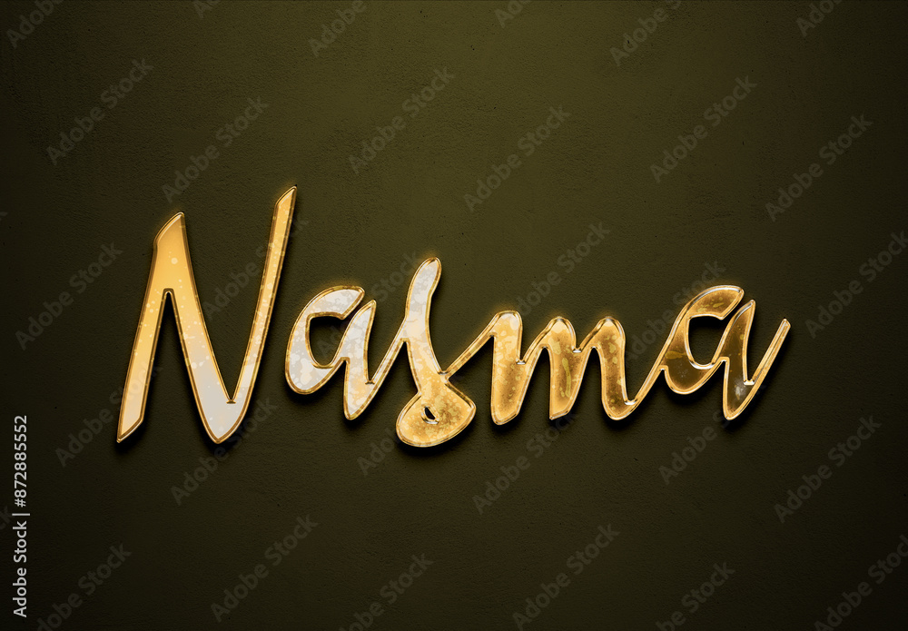 Old gold text effect of Arabic name Nasma with 3D glossy style Mockup. Old gold text effect of Arabic name Nasma with 3D glossy style Mockup.