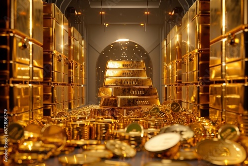 a luxurious vault with gold bar photo