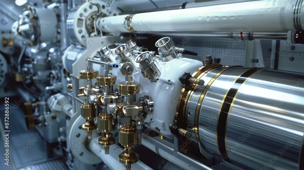 High-Tech Industrial Machinery with Complex Pipes and Valves in a Modern Manufacturing Facility