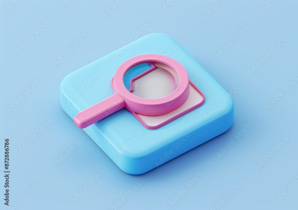 3D Render of Search Icon in Pink and Blue