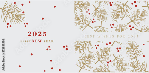 2025 logo and premium wish card with leaf style. Happy new Year.