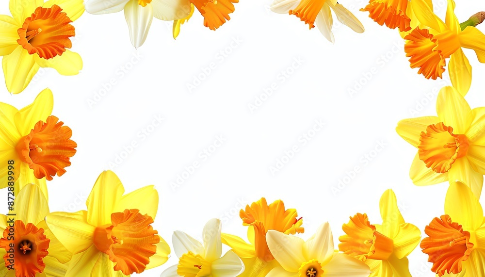 Daffodil frame clipart, floral border, digital art, yellow and orange, isolated on white background, Daffodil frame clipart, floral border, digital art, yellow and orange, isolated on white background,