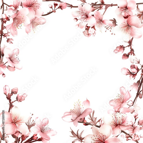 Cherry blossom frame clipart, flower border, digital art, soft pink, isolated on white background,
