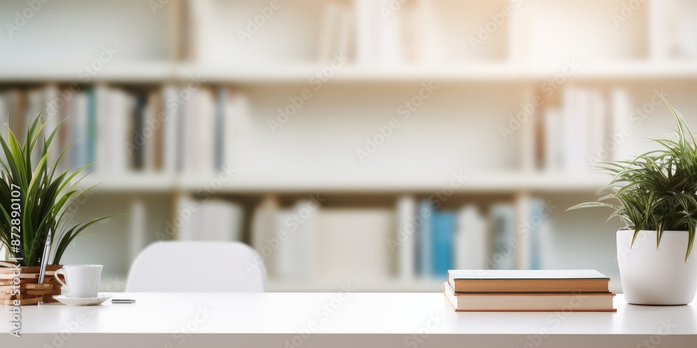 Office Desk with Books and Plants Office Desk with Books and Plants