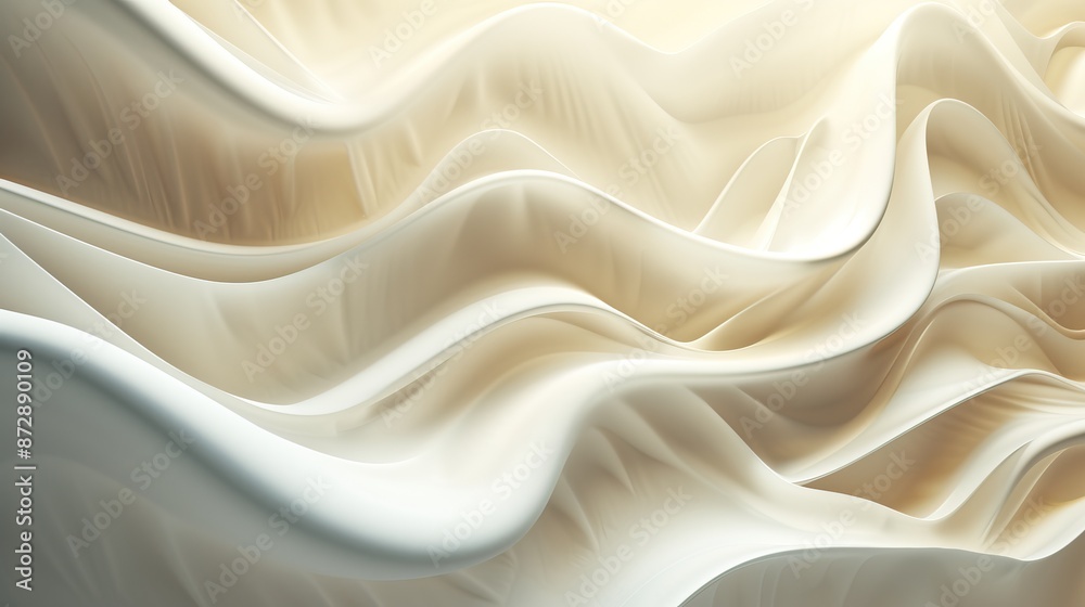Obraz premium Abstract image of smooth, flowing, cream-colored fabric-like waves with soft lighting and shadows.
