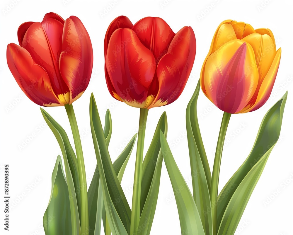 Tulip flower clipart, national flower of Turkey, vector art, red and yellow, isolated on white background, Tulip flower clipart, national flower of Turkey, vector art, red and yellow, isolated on white background,