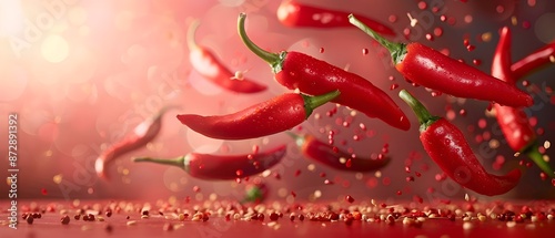 Fresh Red Peppers in Motion	
