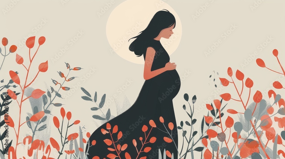 Charming expectant mother illustrated in a minimalist style, capturing the essence of pregnancy and motherhood Charming expectant mother illustrated in a minimalist style, capturing the essence of pregnancy and motherhood
